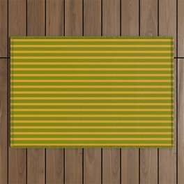 [ Thumbnail: Goldenrod & Green Colored Striped Pattern Outdoor Rug ]