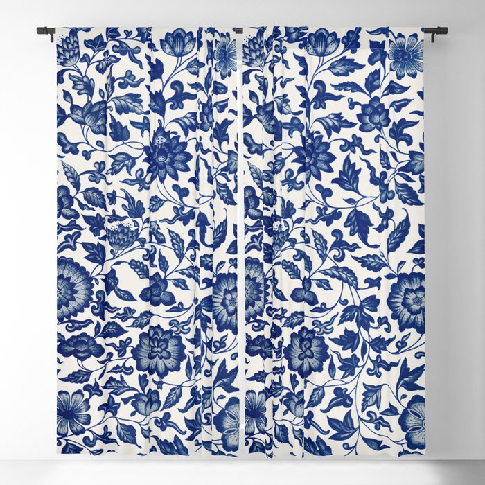 Blue Flower Pattern Blackout Curtain