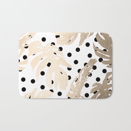 Simply Tropical White Gold Sands Palm Leaves on Dots Bath Mat