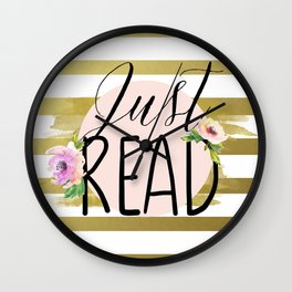 Just Read - Flowers & Gold Wall Clock | Books, Bookworm, Bookish, Stripes, Reading, Justread, Gold, Watercolor, Graphicdesign, Createexploreread 