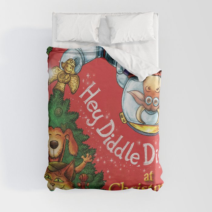 "Hey, Diddle, Diddle at Chistmas" (Mother Goose Retold-Front cover) Duvet Cover