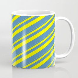 [ Thumbnail: Yellow and Blue Colored Pattern of Stripes Coffee Mug ]