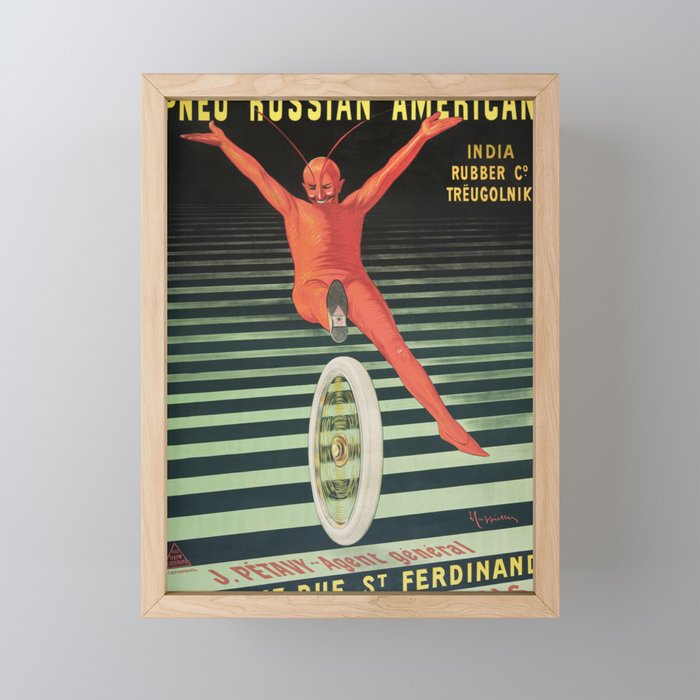 Red Devil On Cycle Pneu Russian American Cappiello Framed Mini Art Print