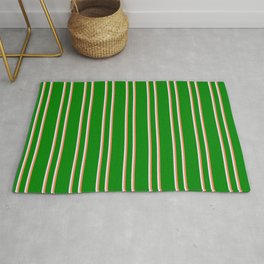 [ Thumbnail: Green, Coral & Lavender Colored Stripes/Lines Pattern Rug ]