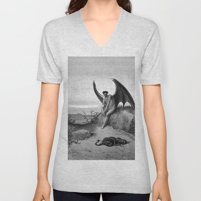 Lucifer, the fallen angel - Gustave Dore V Neck T Shirt