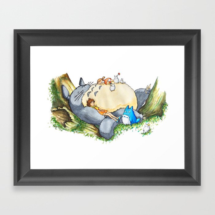Ghibli forest illustration Framed Art Print