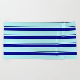 [ Thumbnail: Turquoise & Dark Blue Colored Stripes/Lines Pattern Beach Towel ]