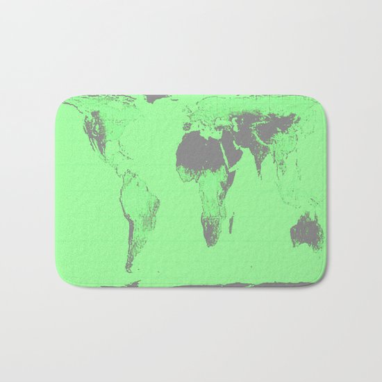 World Map : Gall Peters Seafoam Green Bath Mat