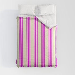 [ Thumbnail: Light Yellow and Fuchsia Colored Stripes Pattern Comforter ]