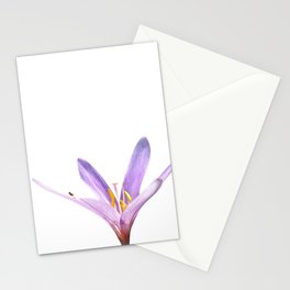 Pastel purple delicate minimalistic field crocus wildflower blossom with tiny cricket Stationery Card