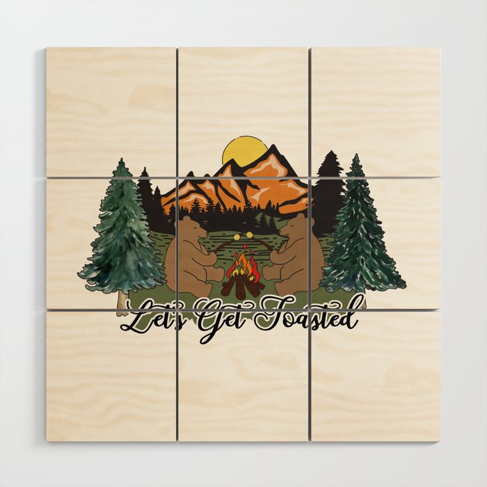 Bears with Marshmellows Graphic Design Wood Wall Art