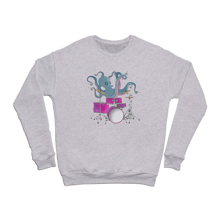 Octopus Playing Drums - Blue Crewneck Sweatshirt