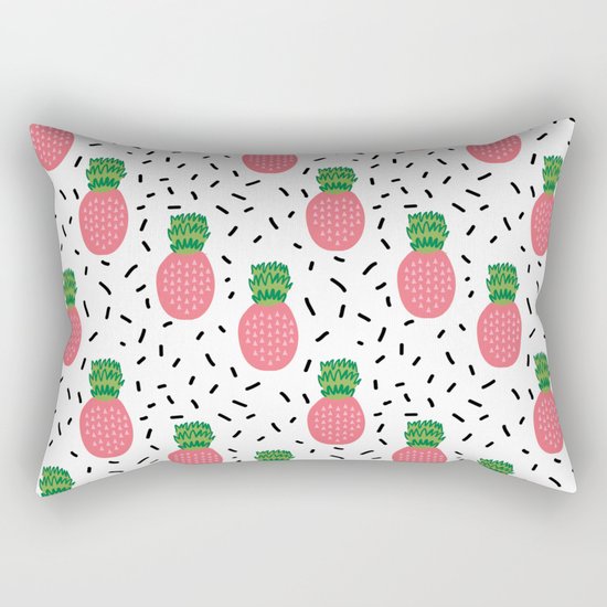 Pineapples dots black and white pattern tropical fruits print Rectangular Pillow