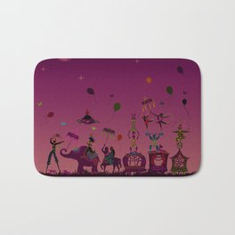 colorful circus carnival traveling in one row at night Bath Mat