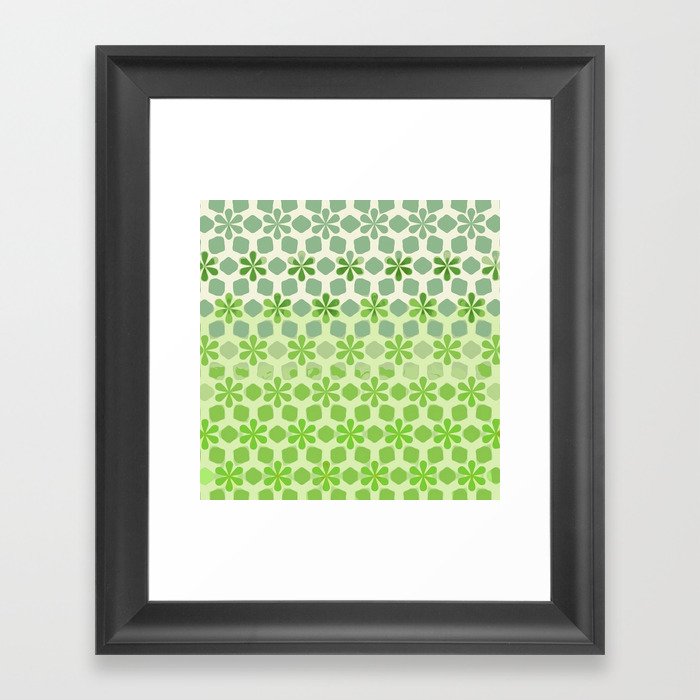 Bold Abstract Ombre Daisy Pattern Greens Beige Framed Art Print