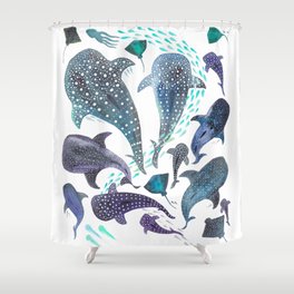 Whale Shark, Ray & Sea Creature Play Print Shower Curtain
