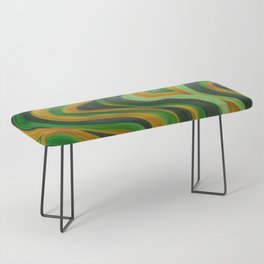 Abstract Retro Forest Green, Sage and Gold Swirl Lines Bench