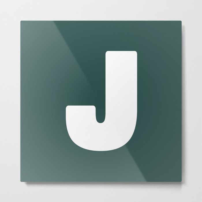 J (White & Dark Green Letter) Metal Print