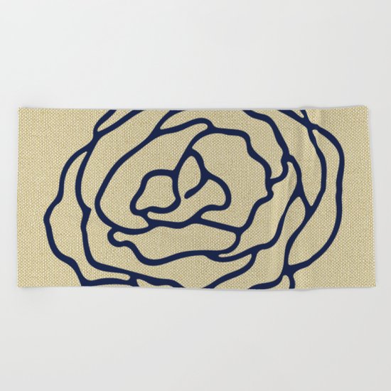 Rose Nautical Navy Blue on Linen Beach Towel
