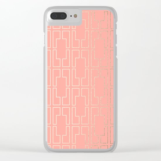 Simply Mid-Century in White Gold Sands on Salmon Pink Clear iPhone Case