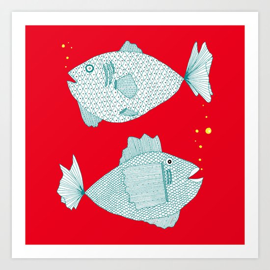 red fish square Art Print