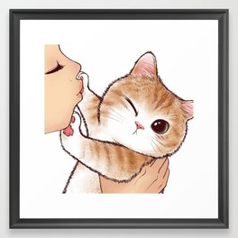 want to kiss Framed Art Print | Cute, Modern, Animal, Cartoon, Kitty, Pastel, Cats, Kiss, Digital, Cat 
