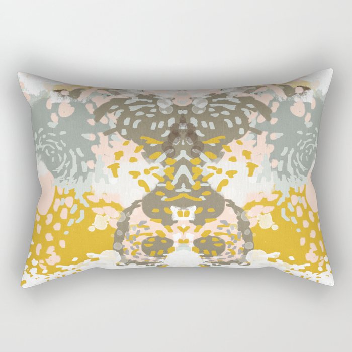 Hutton - Modern abstract painting for home decor and cell phone cases in gold grey mint white Rectangular Pillow