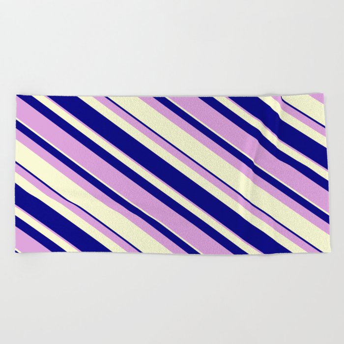 Blue, Plum, and Light Yellow Colored Lines Pattern Beach Towel