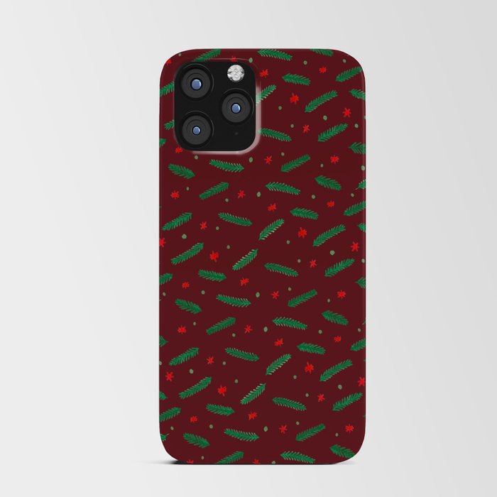 Christmas branches and stars - red iPhone Card Case