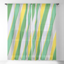 [ Thumbnail: Colorful Lavender, Yellow, Sea Green, Forest Green, and Grey Colored Striped Pattern Sheer Curtain ]