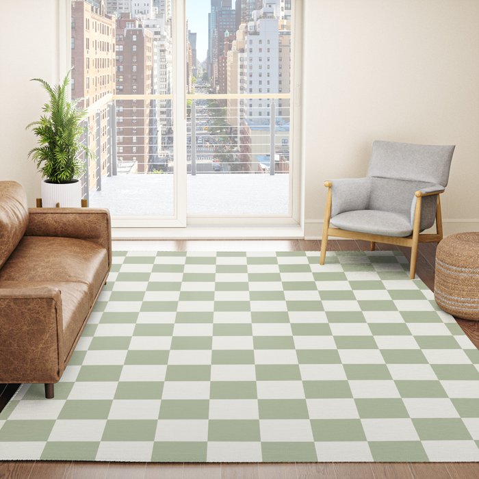 Checkerboard Mini Check Pattern in Sage Green and Off White Bath