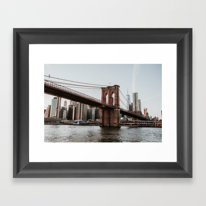 Skyline with Brooklyn Bridge | Colourful Travel Photography | New York City, America (USA) Framed Art Print