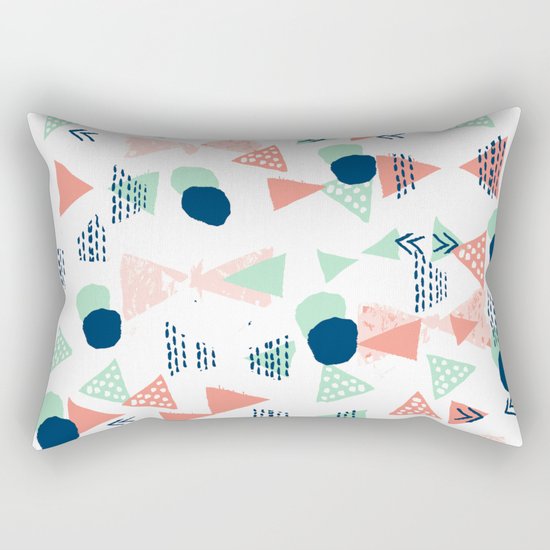 Navy painted shapes polka dots minimal basic decor mint peach and blue pattern Rectangular Pillow