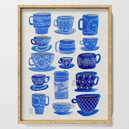 Blue Teacups and Mugs Serving Tray