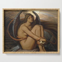 Tortured Souls - Soul in Bondage angelic (close up small version) still life magical realism portrait painting by Elihu Vedder Serving Tray