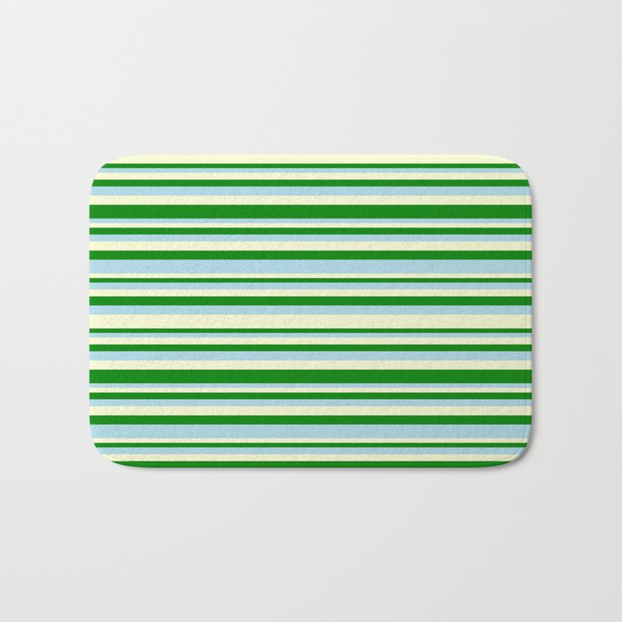 Light Yellow, Green, and Light Blue Colored Lined/Striped Pattern Bath Mat
