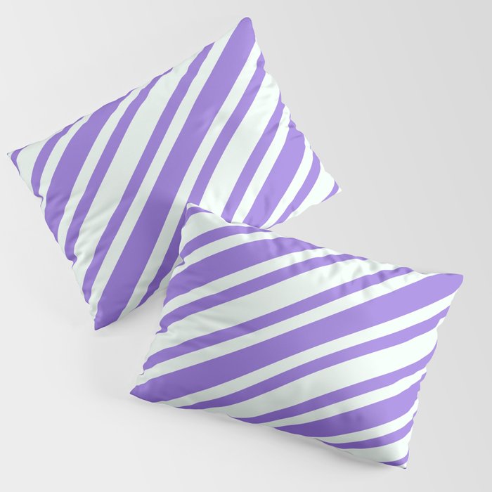 Purple and Mint Cream Colored Pattern of Stripes Pillow Sham