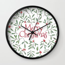 Watercolor Mistletoe Wall Clock