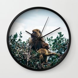 Macaque Mother and Daughter Wall Clock