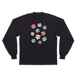 Happy Daisy Pattern, Cute and Fun Smiling Colorful Daisies Long Sleeve T-shirt