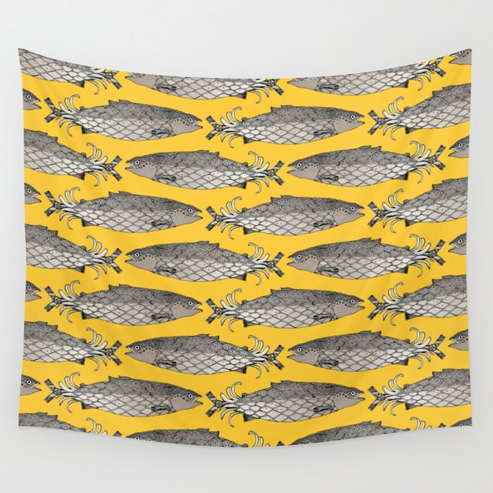 steampunk salmon yellow Wall Tapestry