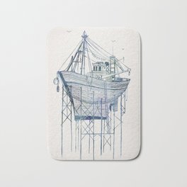 Dry Dock I Bath Mat | Water, Ship, Monocolour, Nautical, Detailed, Ocean, Sea, Structure, Texture, Black and White 