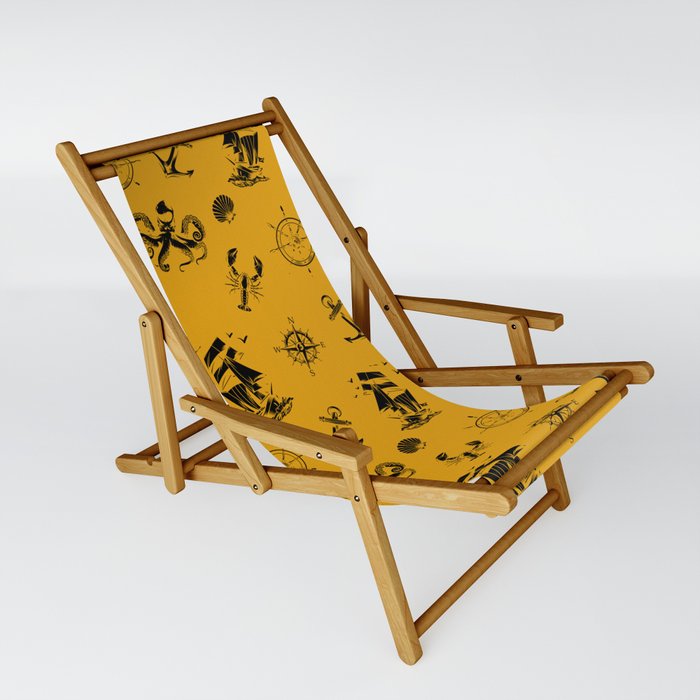 Mustard And Black Silhouettes Of Vintage Nautical Pattern Sling Chair
