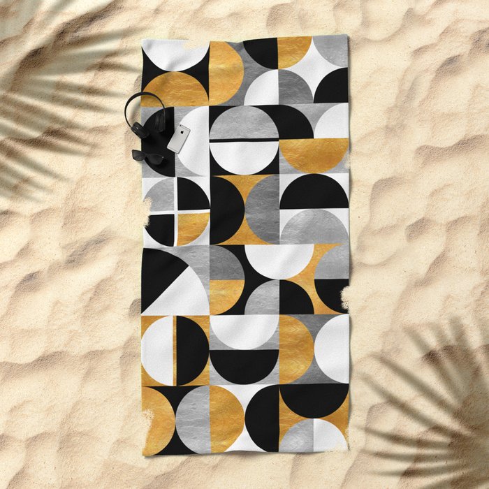 Mid Century Modern Geometric Print Gold Silver Black and