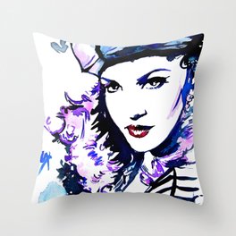 Madame / Watercolor portrait fashion illustration beautiful woman vogue cover vintage pop art Throw Pillow