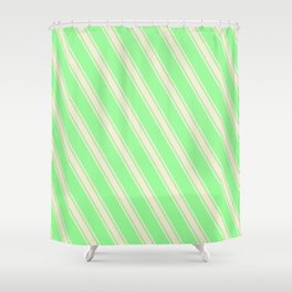 [ Thumbnail: Green and Beige Colored Stripes/Lines Pattern Shower Curtain ]