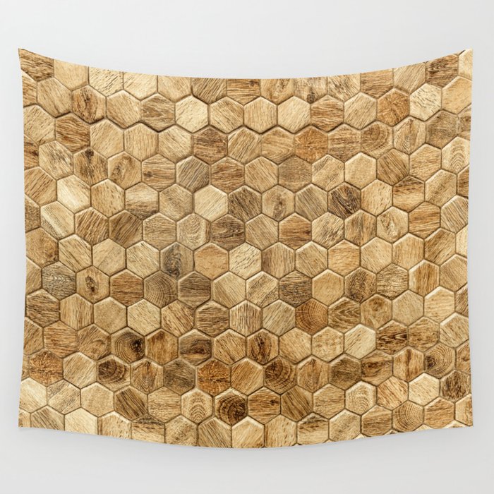 Hexagon wood tiles pattern background Wall Tapestry