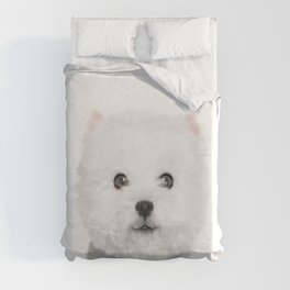 White Puppy Portrait - Duvet Cover