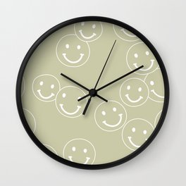 Retro fun nineties Smileys - soft matcha green Wall Clock