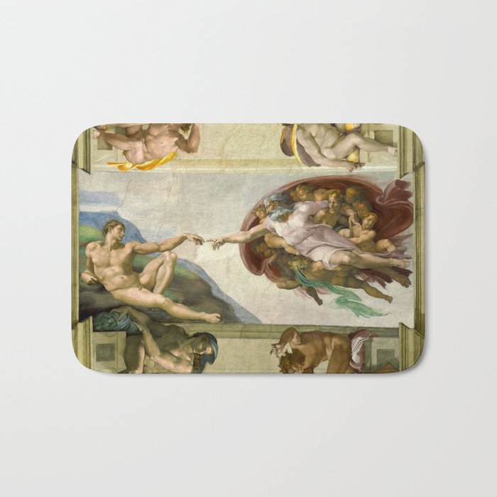 The Creation of Adam Michelangelo Original Fresco Painting Bath Mat
